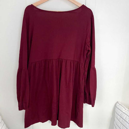 Lg V-Neck, A line Lantern Long Sleeve, Tiered, Pocket Women's Dress, Dark Red Women > Dresses > Mini 13 $ Buttons & Beans Co.