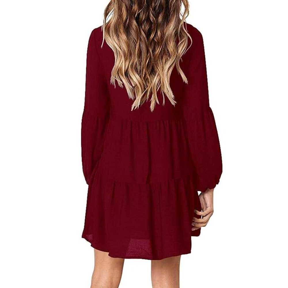 Lg V-Neck, A line Lantern Long Sleeve, Tiered, Pocket Women's Dress, Dark Red Women > Dresses > Mini 13 $ Buttons & Beans Co.