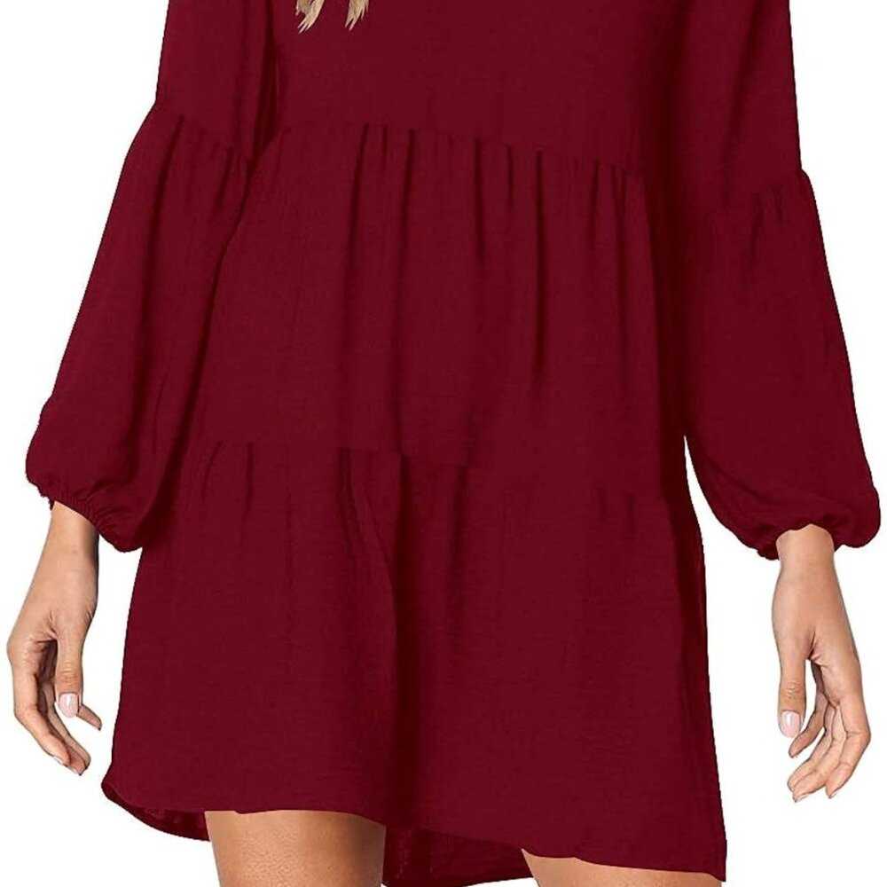 Lg V-Neck, A line Lantern Long Sleeve, Tiered, Pocket Women's Dress, Dark Red Women > Dresses > Mini 13 $ Buttons & Beans Co.