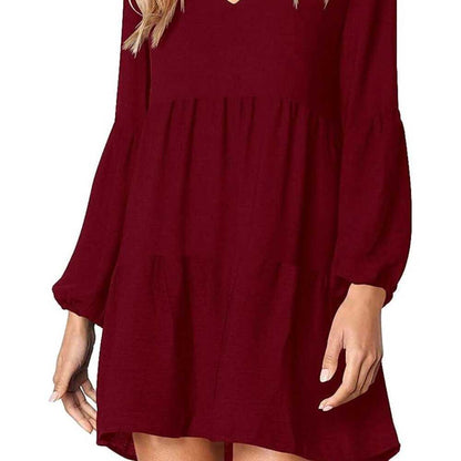 Lg V-Neck, A line Lantern Long Sleeve, Tiered, Pocket Women's Dress, Dark Red Women > Dresses > Mini 13 $ Buttons & Beans Co.