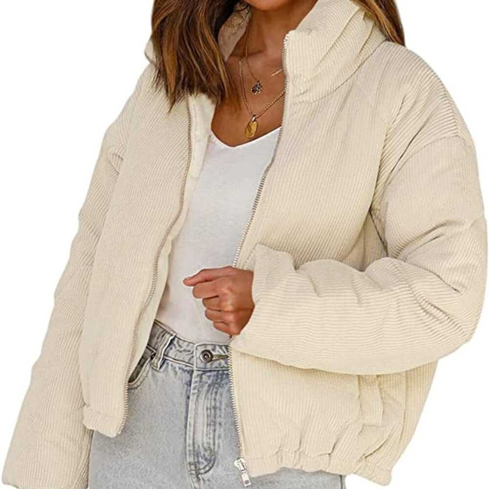 Lg Womens Quilted Jacket Long Sleeve Corduroy Puffer Coat Zip Up Stand Collar Women > Jackets & Coats > Puffers 45 $ Buttons & Beans Co.