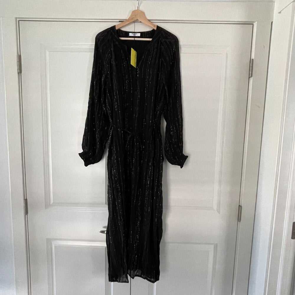 M/L S+T x Iskra Lawrence Showstopper Midi Dress in Black Metallic Stripe Women > Dresses > Midi 45 $ Buttons & Beans Co.