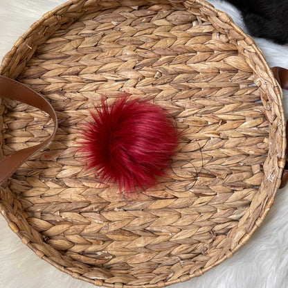 Maroon Red Faux Fur Pompom | Red, Snap, Tie or Button on Pom Pom Pom Poms 5 $ Buttons & Beans Co.