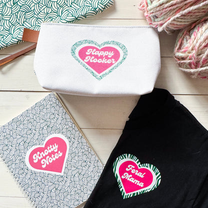 Knotty Girl, Notions Bag, Crochet Hook, Knitting Needles Organizer, Accessories Case, Crocheting Knitting, Fibre Enthusiasts, Crafters, Crocheter and Knitter Humour Gift