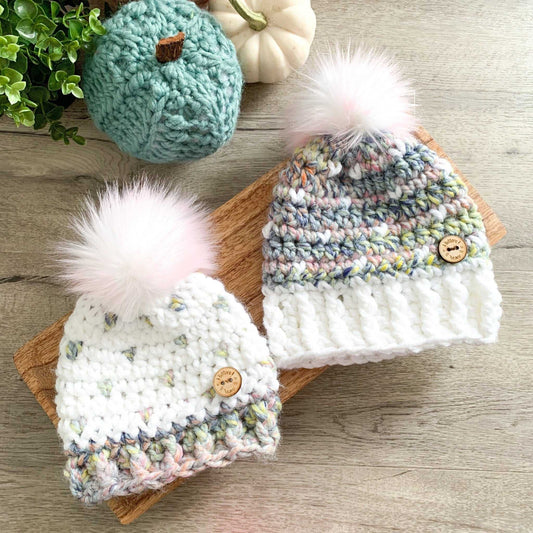 Mini Hearts | 3-6 Months Dreamsicle Chunky Crochet Hat | Removable Faux Fur Pompom Hats 35 $ Buttons & Beans Co.