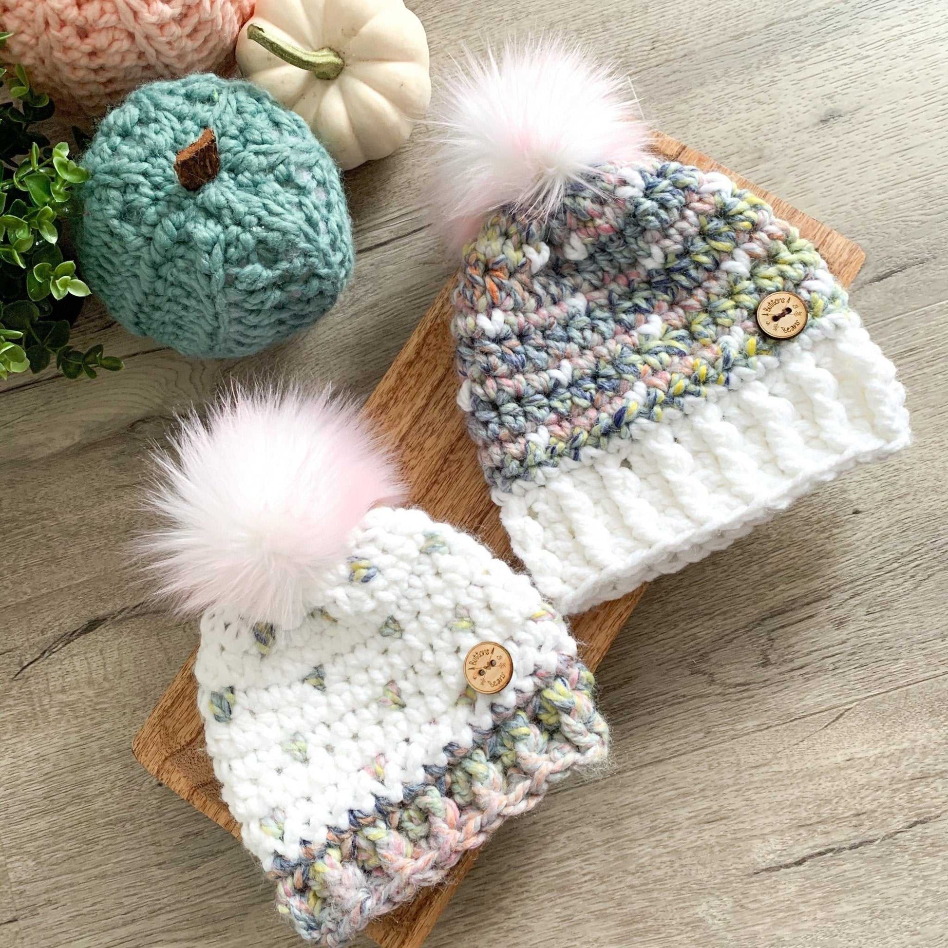 Mini Hearts | 3-6 Months Dreamsicle Chunky Crochet Hat | Removable Faux Fur Pompom Hats 35 $ Buttons & Beans Co.