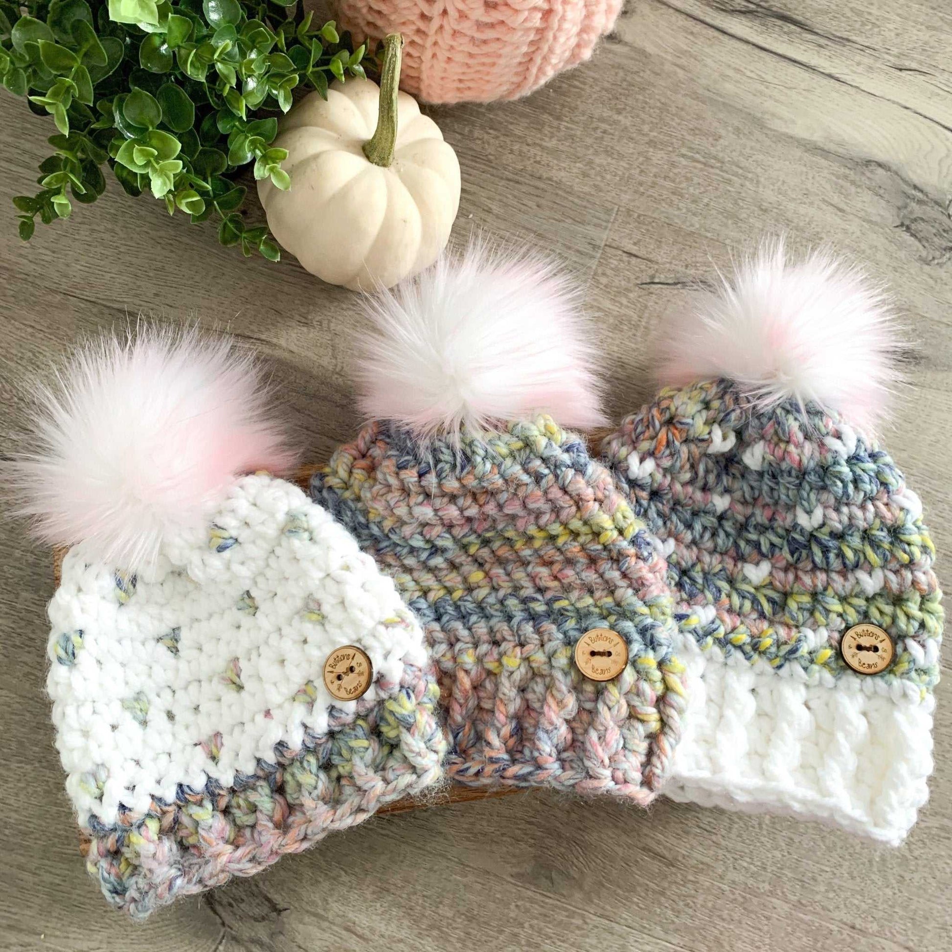 Mini Hearts | 3-6 Months Dreamsicle Chunky Crochet Hat | Removable Faux Fur Pompom Hats 35 $ Buttons & Beans Co.