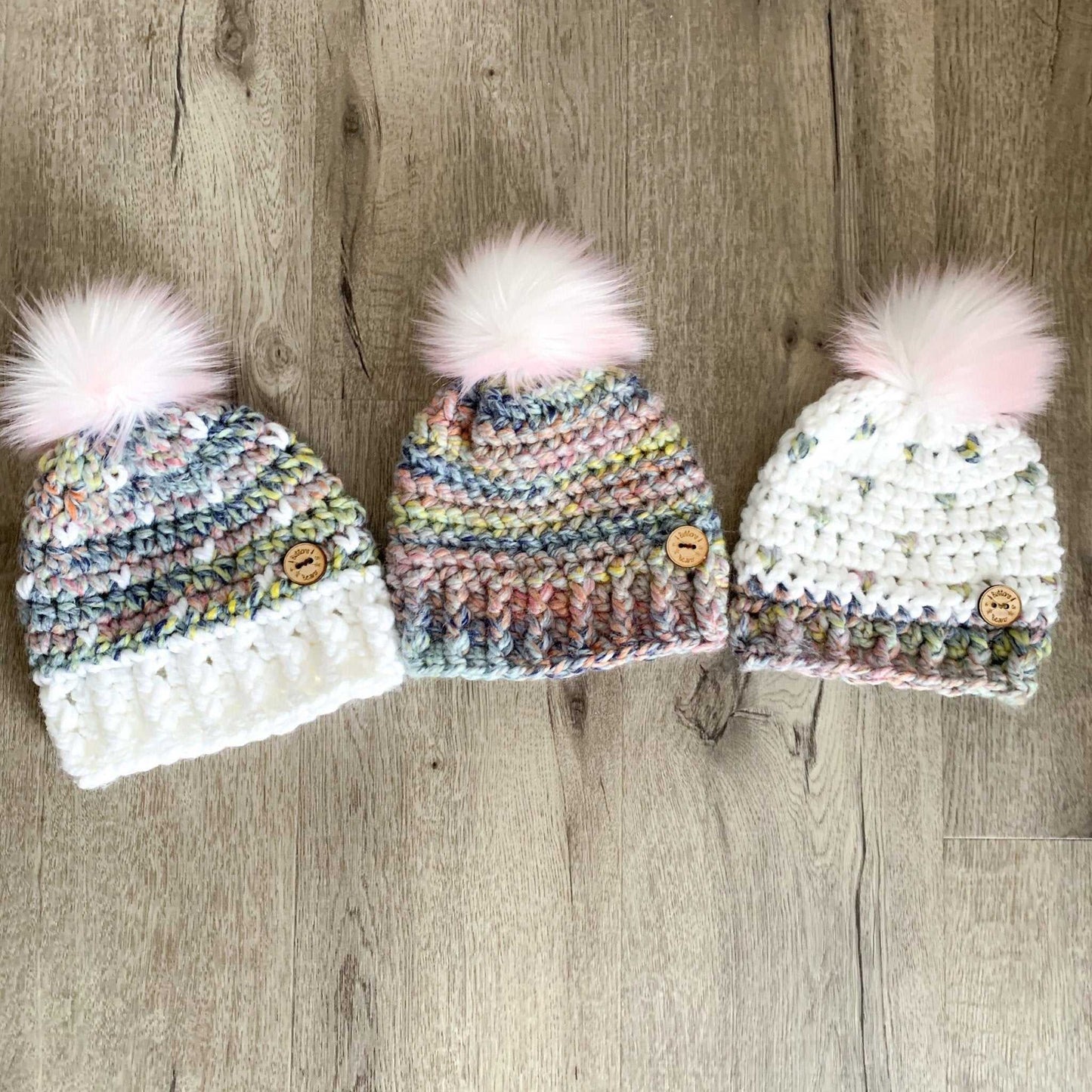 Mini Hearts | 3-6 Months Dreamsicle Chunky Crochet Hat | Removable Faux Fur Pompom Hats 35 $ Buttons & Beans Co.