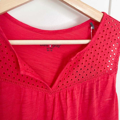 NEW Bleu Gray Women's Eyelet Split V Neck Sleeveless Top, Tank Top, Shirt, Coral Women > Tops > Tank Tops 18 $ Buttons & Beans Co.