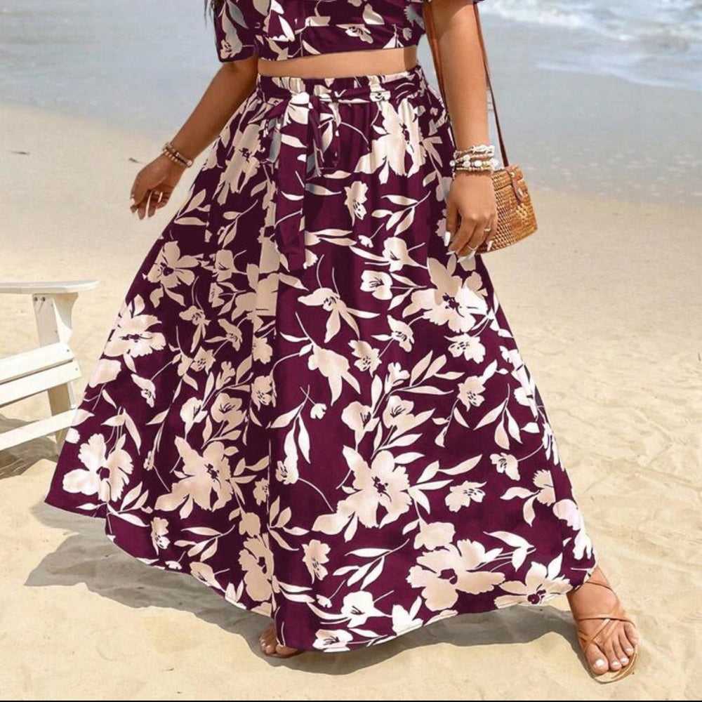 NEW Floral Print Off Shoulder Crop Top & Skirt, 2 Piece Set, Boho Tie Maxi Women > Pants & Jumpsuits > Jumpsuits & Rompers 13 $ Buttons & Beans Co.