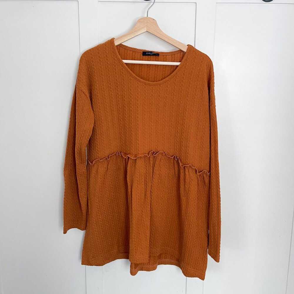 NEW Mustard Peplum long Sleeve Flowy Top, Cable Knit, Fall T-Shirt, LoveU Dear Women > Tops > Tees - Long Sleeve 22 $ Buttons & Beans Co.