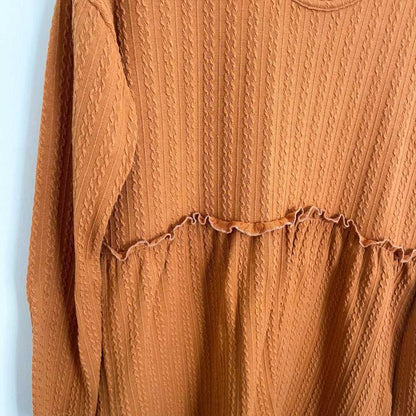 NEW Mustard Peplum long Sleeve Flowy Top, Cable Knit, Fall T-Shirt, LoveU Dear Women > Tops > Tees - Long Sleeve 22 $ Buttons & Beans Co.