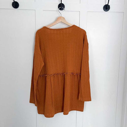 NEW Mustard Peplum long Sleeve Flowy Top, Cable Knit, Fall T-Shirt, LoveU Dear Women > Tops > Tees - Long Sleeve 22 $ Buttons & Beans Co.