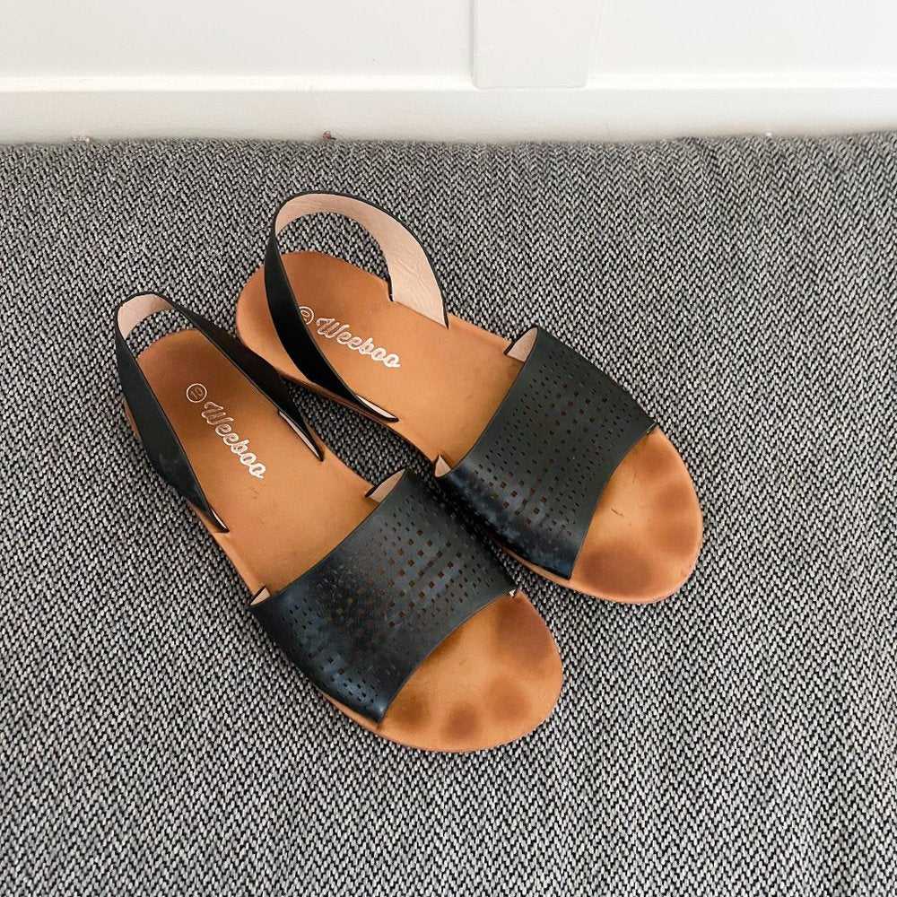 NEW Open Toe Sling back Laser cutout Sandals | Black, Tan Women > Shoes > Sandals 13 $ Buttons & Beans Co.