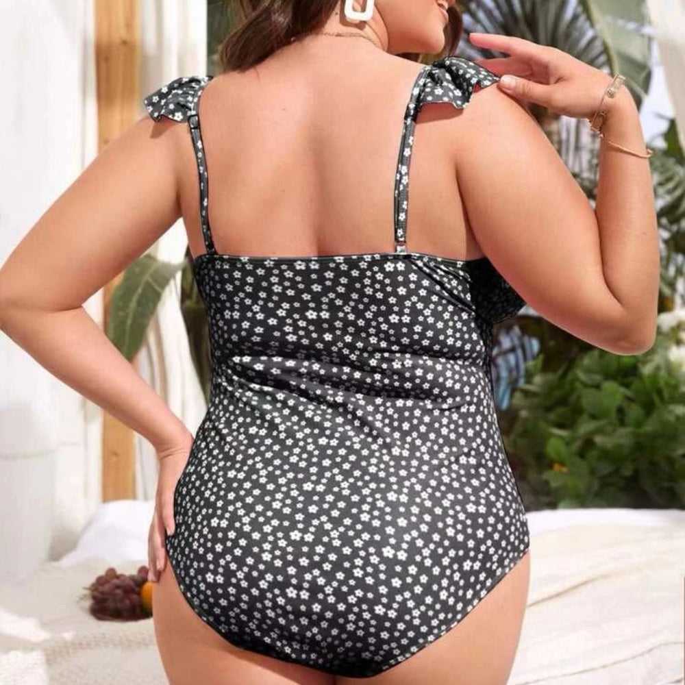 NEW Plus Ditsy Floral Ruffle Trim Knot Front One Piece Swimsuit, cutout Back Women > Swim > One Pieces 13 $ Buttons & Beans Co.