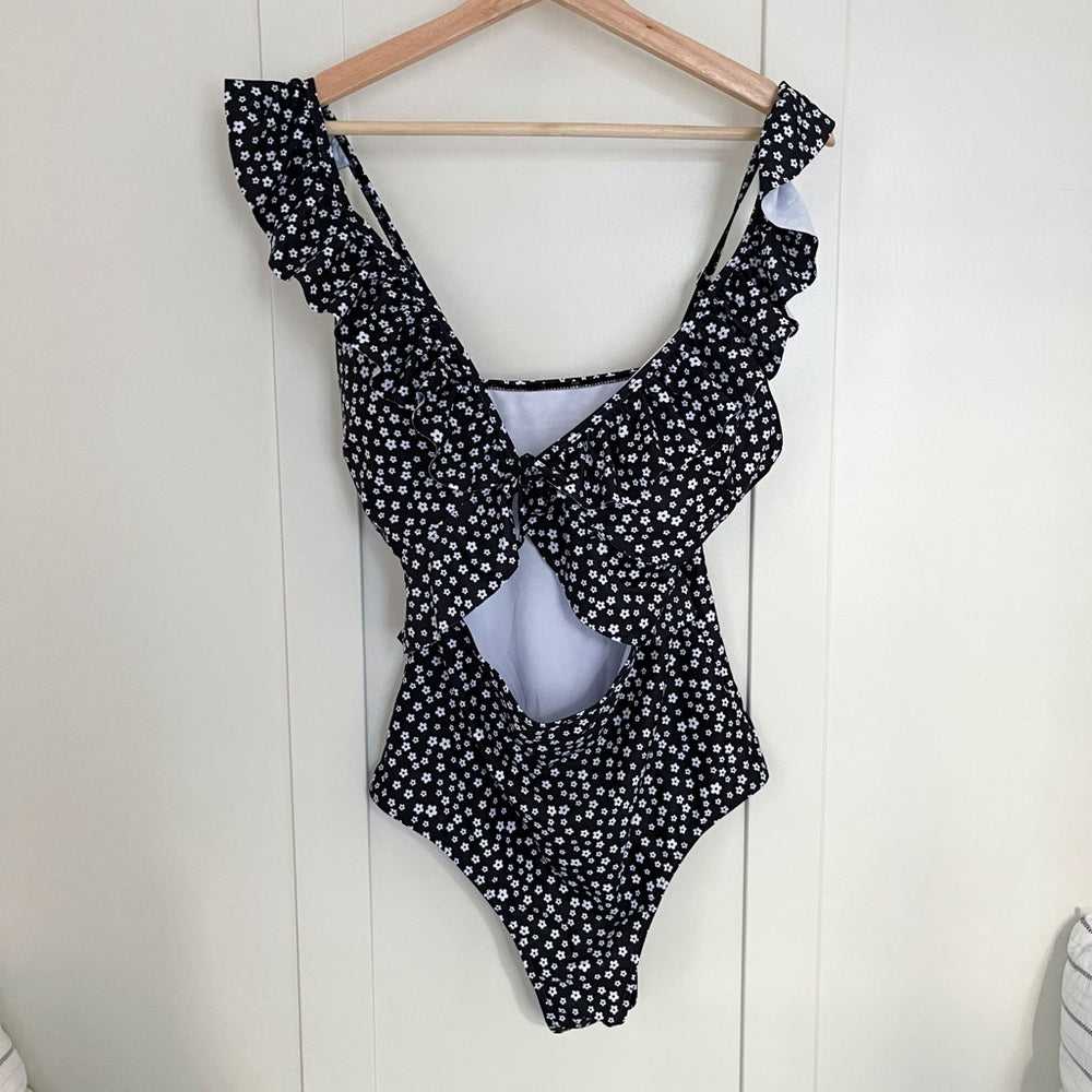 NEW Plus Ditsy Floral Ruffle Trim Knot Front One Piece Swimsuit, cutout Back Women > Swim > One Pieces 13 $ Buttons & Beans Co.