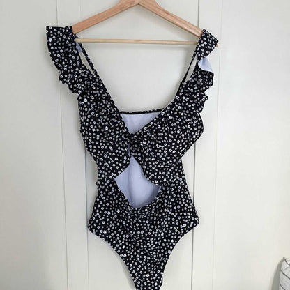 NEW Plus Ditsy Floral Ruffle Trim Knot Front One Piece Swimsuit, cutout Back Women > Swim > One Pieces 13 $ Buttons & Beans Co.