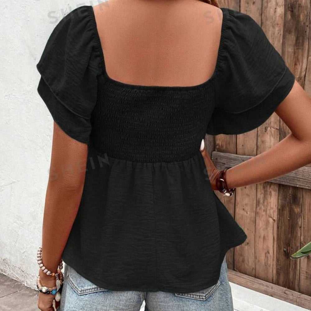 NEW Square Neck Butterfly Sleeve Peplum Blouse, Shirred top, Empire Waist Shirt Women > Tops > Blouses 10 $ Buttons & Beans Co.