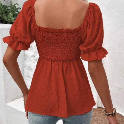 NEW Square Neck Puff Sleeve Peplum Blouse, Shirred top, Empire Waist, Burnt Rust Women > Tops > Blouses 10 $ Buttons & Beans Co.