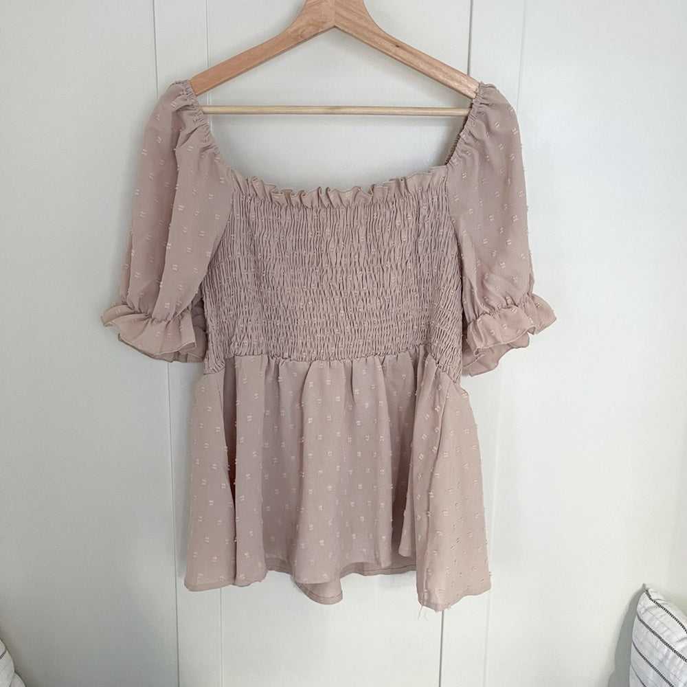 NEW Square Neck Puff Sleeve Peplum Blouse, Shirred top, Empire Waist, Dot Shirt Women > Tops > Blouses 10 $ Buttons & Beans Co.