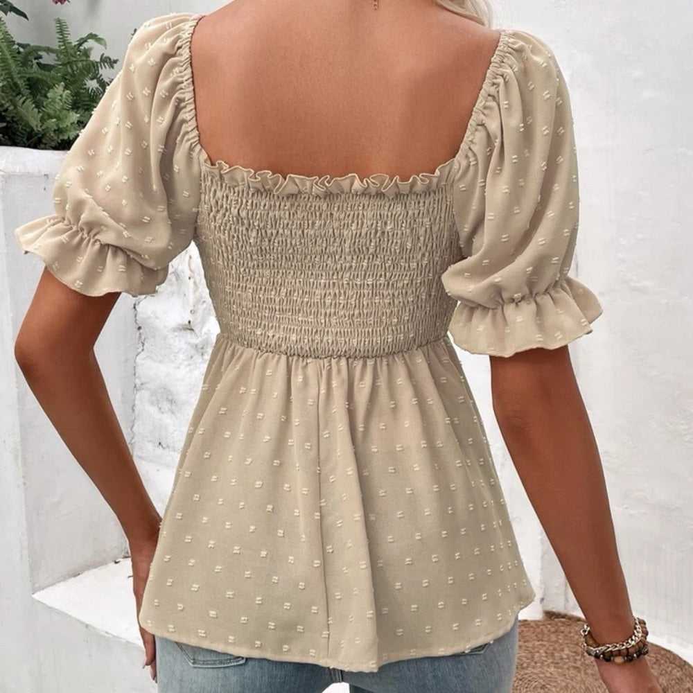 NEW Square Neck Puff Sleeve Peplum Blouse, Shirred top, Empire Waist, Dot Shirt Women > Tops > Blouses 10 $ Buttons & Beans Co.