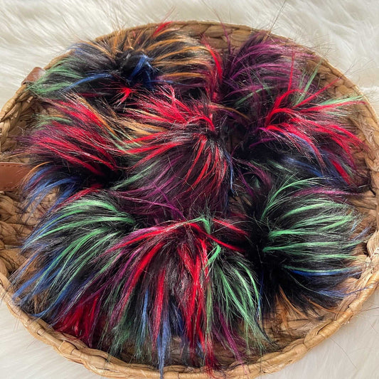 Northern Lights, Rainbow luxury Faux Fur Pom Pom | Ties, Buttons or Snap Pompom Pom Poms 7 $ Buttons & Beans Co.