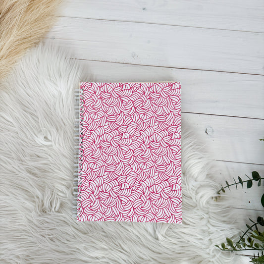 Knots All Over Pink, Spiral Bound Notebook, Blank, Ruled or Bullet Paper, for Crafters, Fibre enthusiasts, Crocheters and Knitters