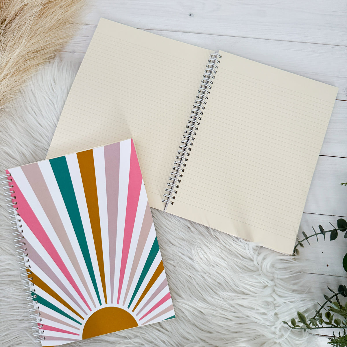 Lil' Ray O' Sunshine, Landscape Spiral Bound Notebook, Blank, Ruled or Bullet Paper, for Crafters, Fibre enthusiasts, Crocheters and Knitters