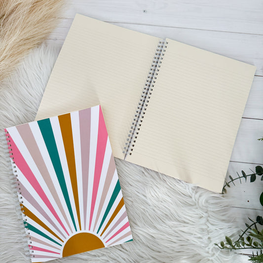 Lil' Ray O' Sunshine, Portrait notebook, Spiral Bound Notebook, Blank, Ruled or Bullet Paper, for Crafters, Fibre enthusiasts, Crocheters and Knitters