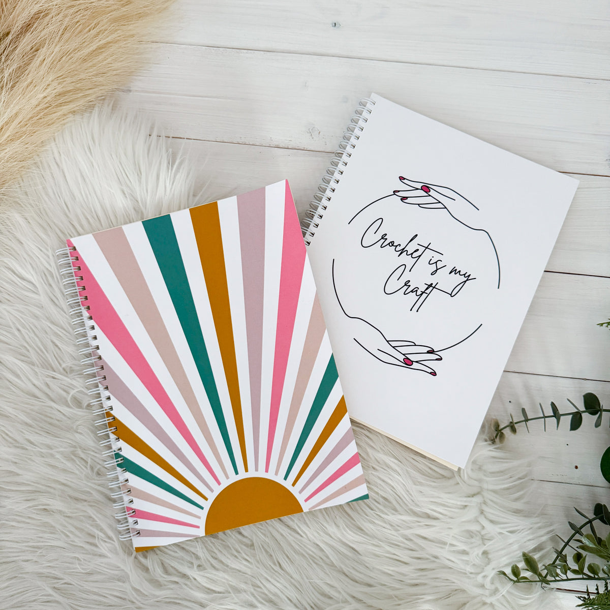 Lil' Ray O' Sunshine, Landscape Spiral Bound Notebook, Blank, Ruled or Bullet Paper, for Crafters, Fibre enthusiasts, Crocheters and Knitters