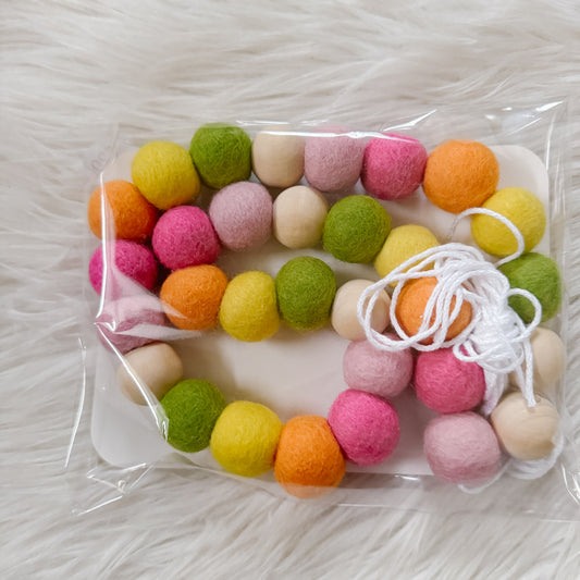 Pastel and Wood Pom Pom Garland