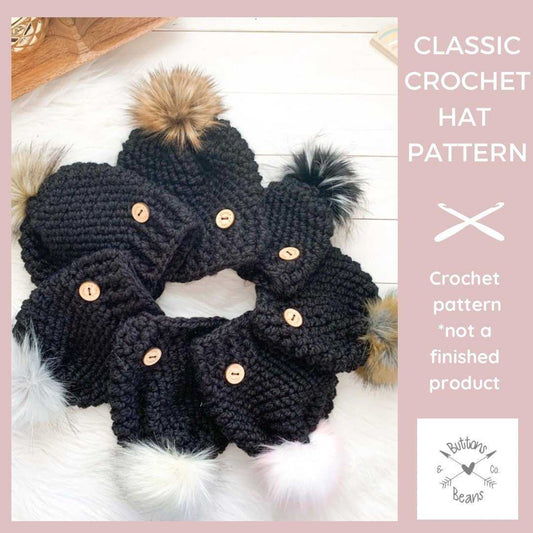 Pattern | Chunky Classic Crochet Hat | Baby to Adult Sizes Patterns 8 $ Buttons & Beans Co.