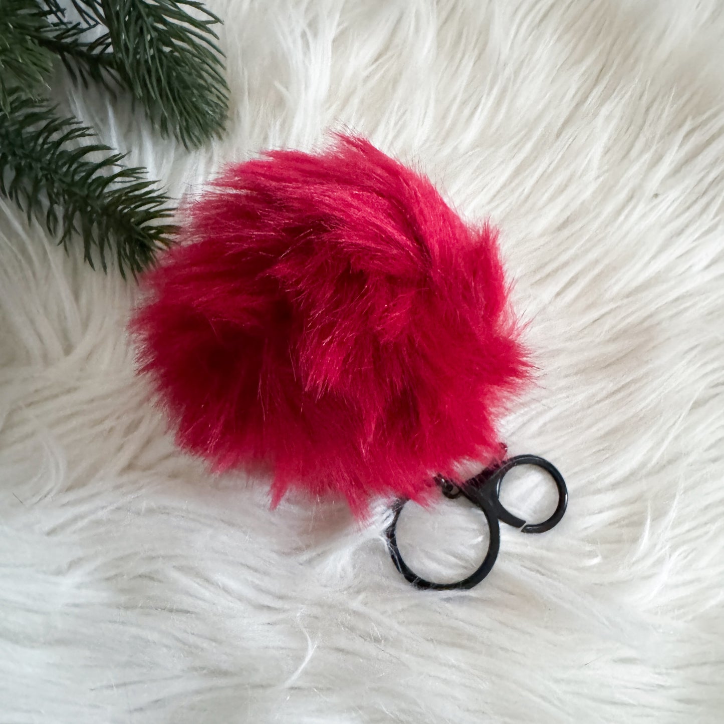 Faux Fur Pompom Keychain | Phoenix Red