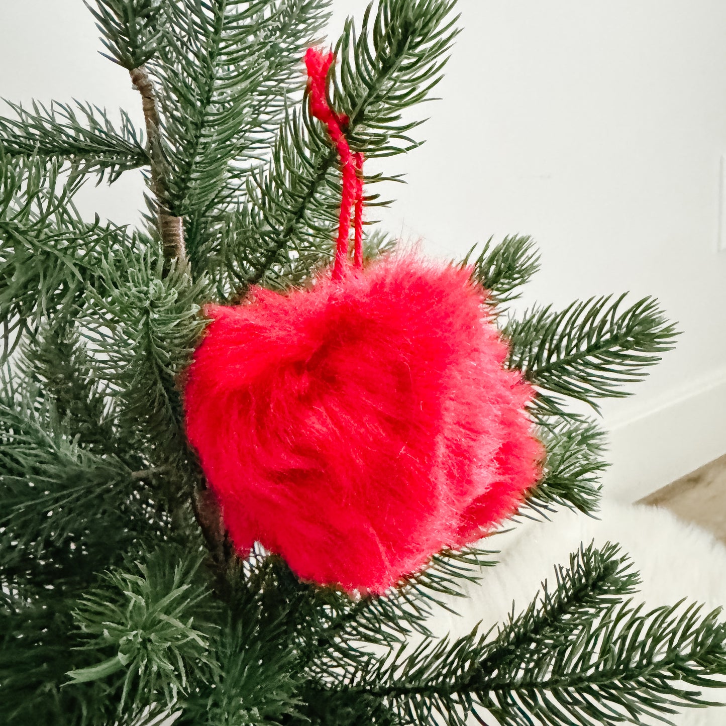 Faux Fur Pom Pom Christmas Ornament | Phoenix Red