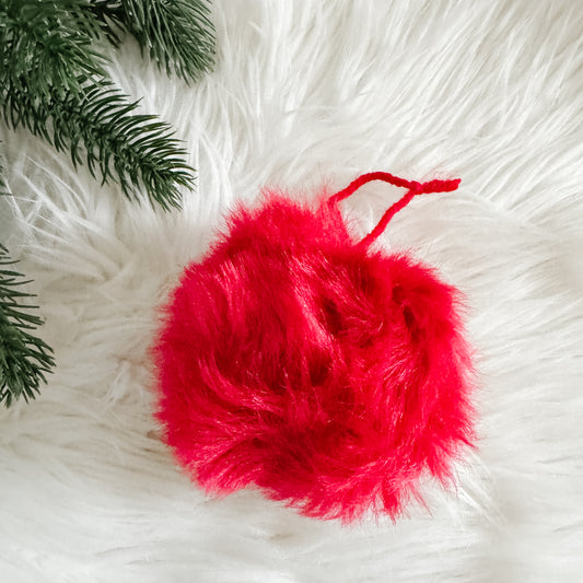 Faux Fur Pom Pom Christmas Ornament | Phoenix Red