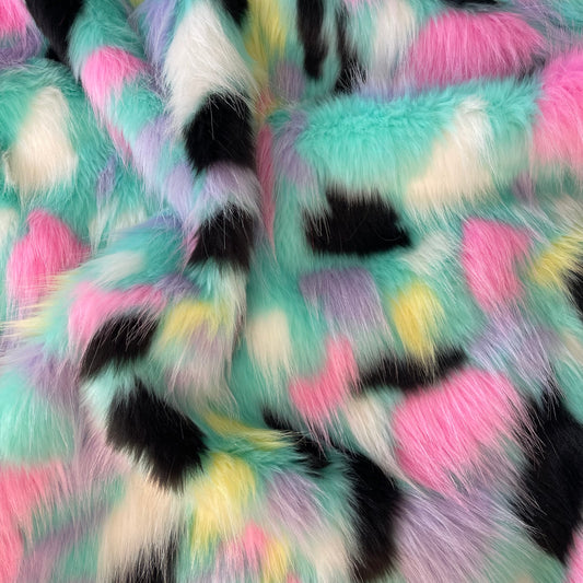 Splat Rainbow | Faux Fur Fabric by the Yard or Meter | Pompom, arts & crafts, Costume, Upholstery, stuffy