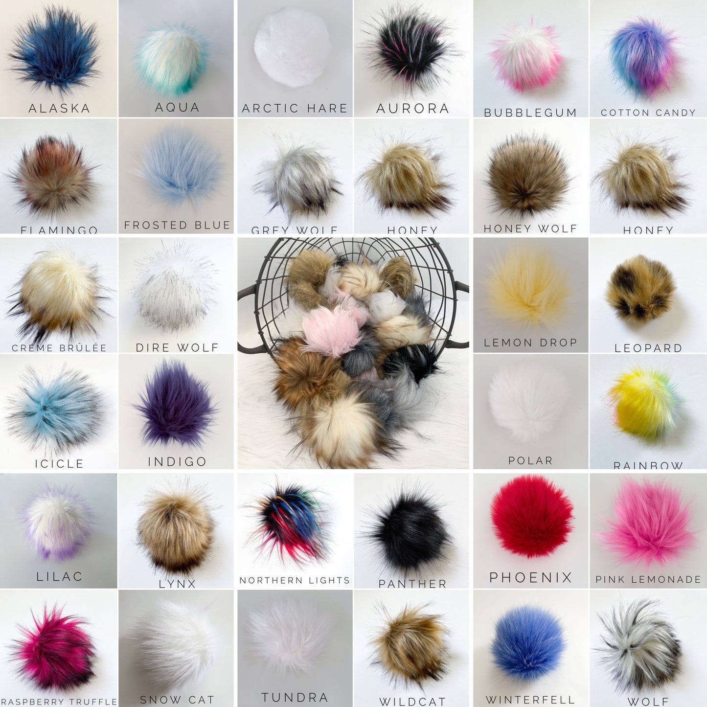 Tundra Faux Fur Pompom | White, Snap, Tie or Button on Pom Pom