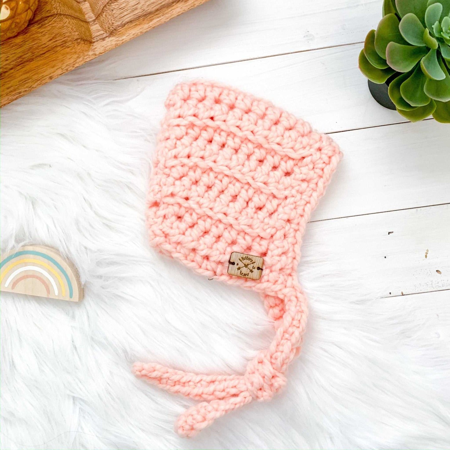 Pixie Bonnet | Snow Peach Chunky Crochet Hat Bonnet 35 $ Buttons & Beans Co.