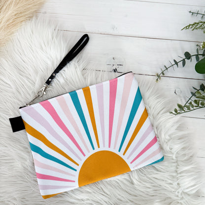Lil' Ray O' Sunshine, Project Pouch Bag, Carry All Project Pouch, Canvas and Denim Zipper Pull Bag, Crocheter, Knitter, Yarn Collector Case, Organizer