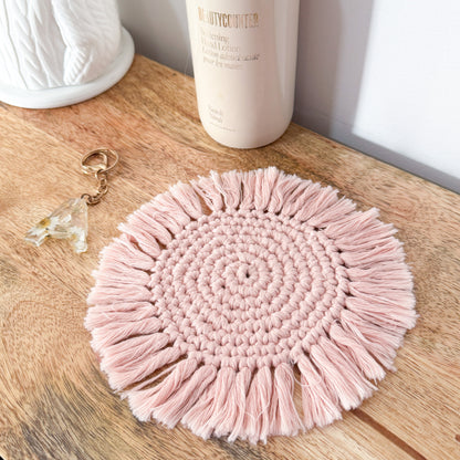 Crochet Cotton Coaster | Ivory White or Pink Boho Charger