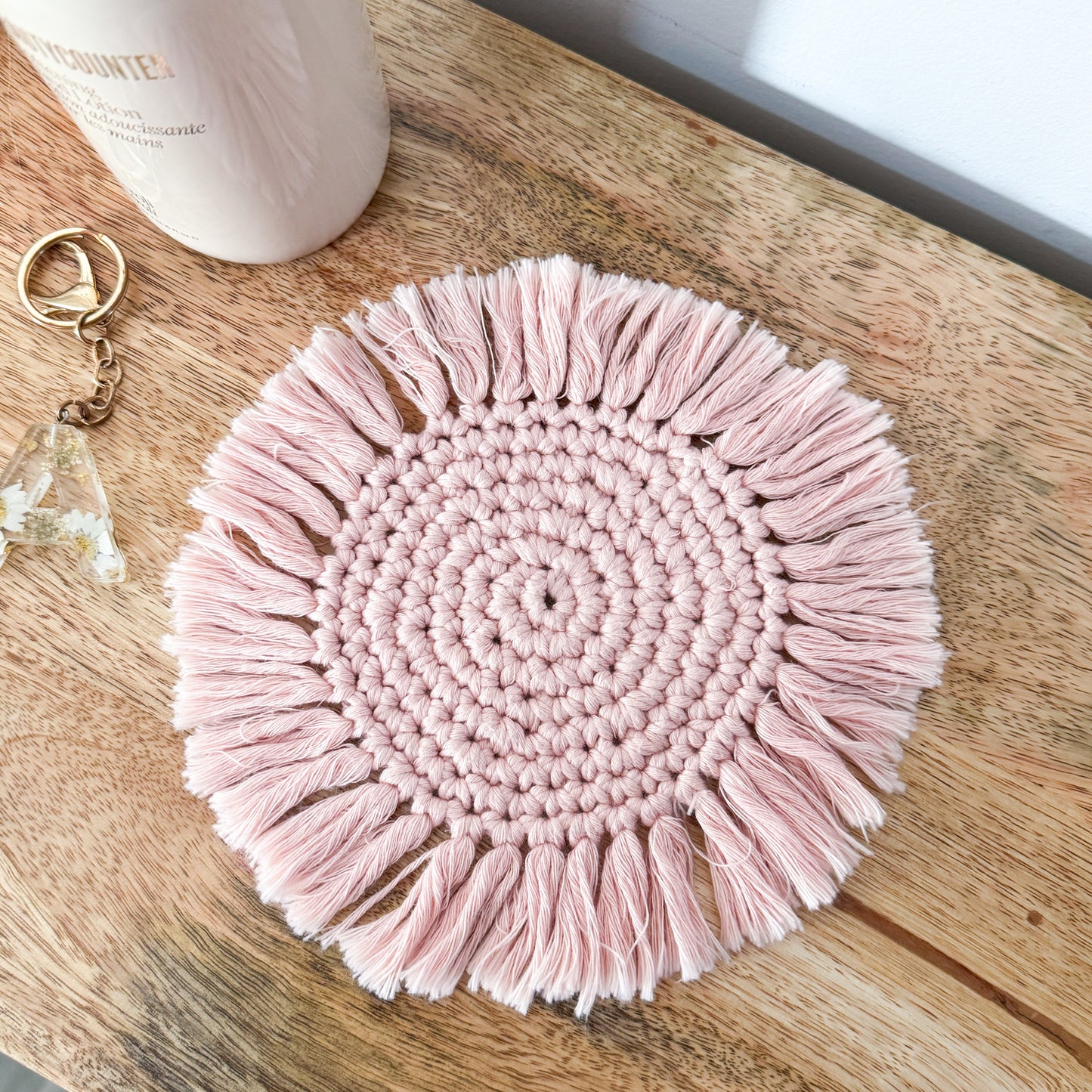 Crochet Cotton Coaster | Ivory White or Pink Boho Charger