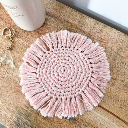Crochet Cotton Coaster | Ivory White or Pink Boho Charger