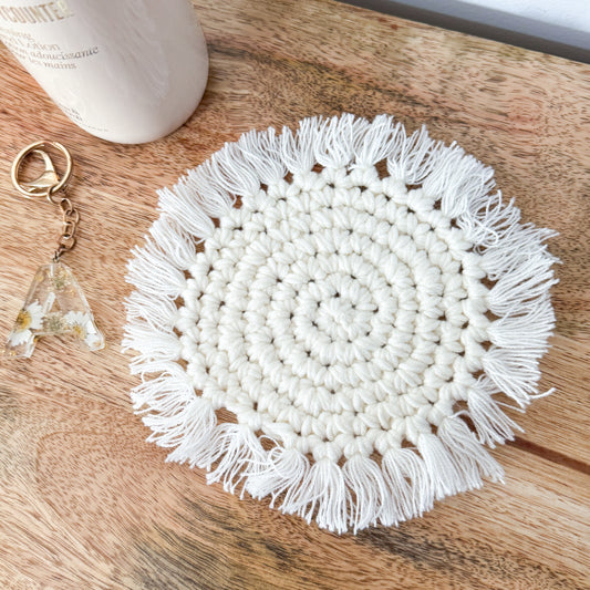 Crochet Cotton Coaster | Ivory White or Pink Boho Charger