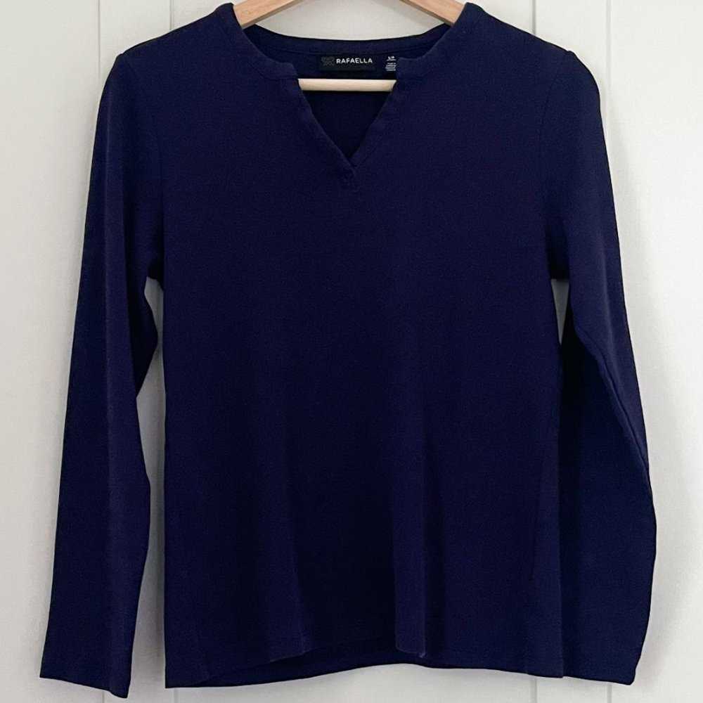 Rafaella Women’s Cotton Split V Neck Long Sleeve Top Navy Blue T-Shirt Women > Tops > Tees - Long Sleeve 15 $ Buttons & Beans Co.