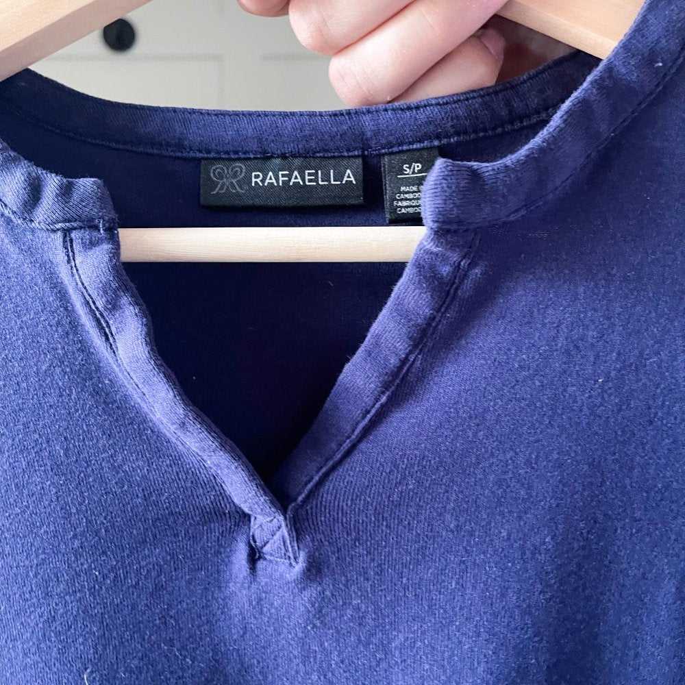 Rafaella Women’s Cotton Split V Neck Long Sleeve Top Navy Blue T-Shirt Women > Tops > Tees - Long Sleeve 15 $ Buttons & Beans Co.