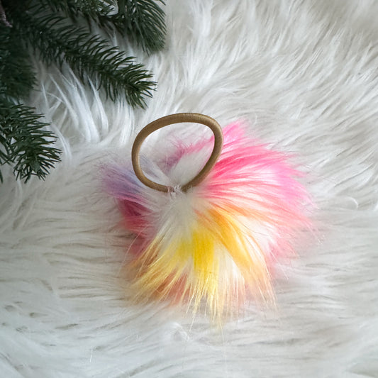 Faux Fur Pompom Hair Tie | Rainbow Multicolour