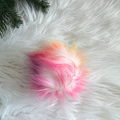 Faux Fur Pompom Hair Tie | Rainbow Multicolour