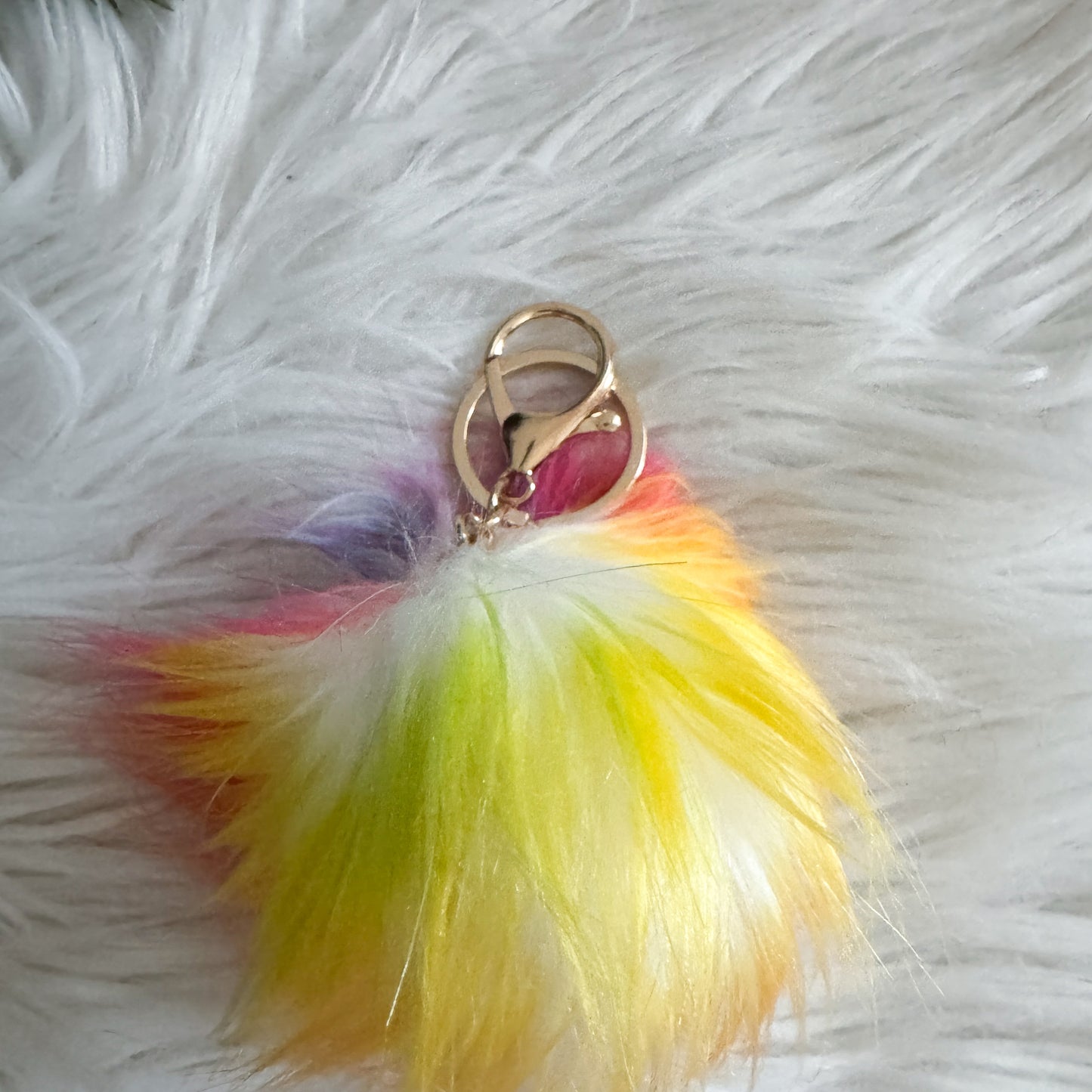 Faux Fur Pompom Keychain | Rainbow