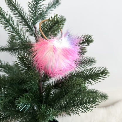 Faux Fur Pompom Keychain | Rainbow