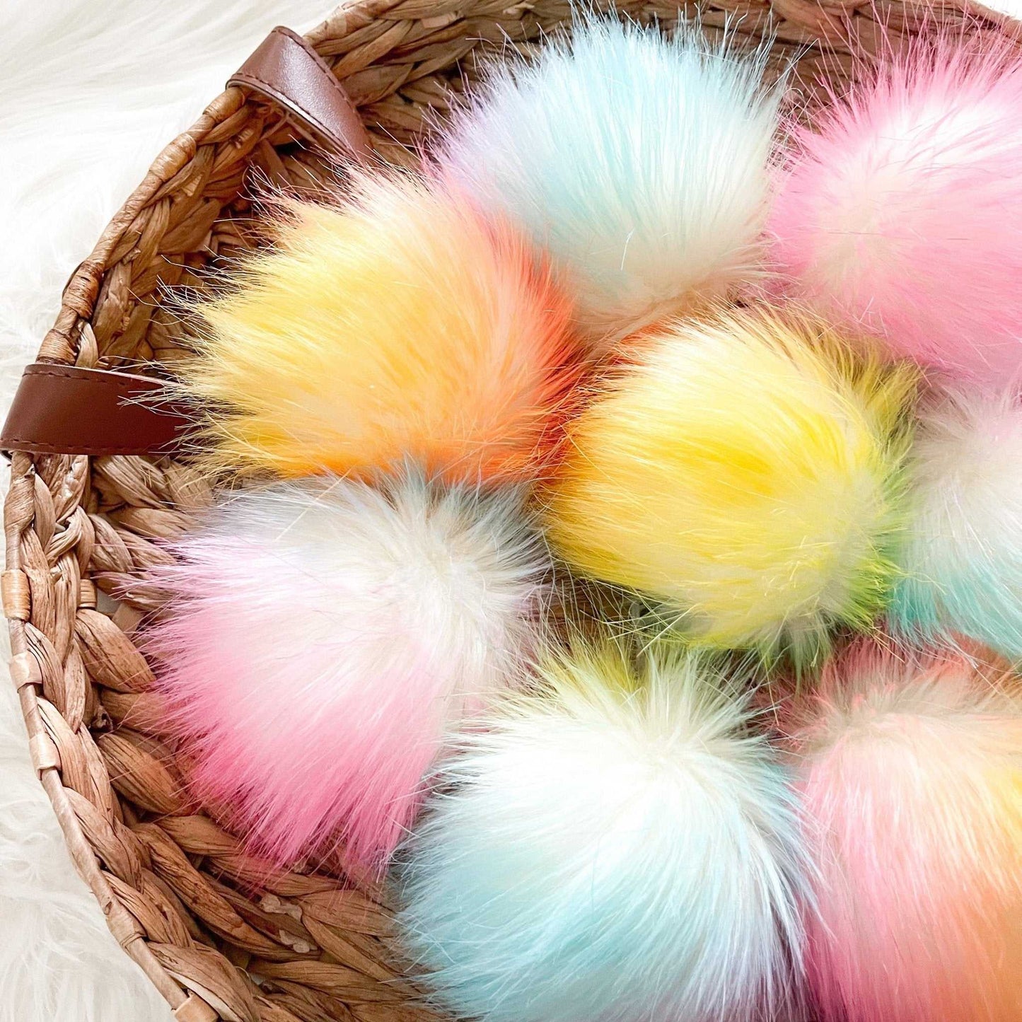 Rainbow Luxury Faux Fur Pompom | Tie, Button or Snap Pom pom Pom Poms 6 $ Buttons & Beans Co.